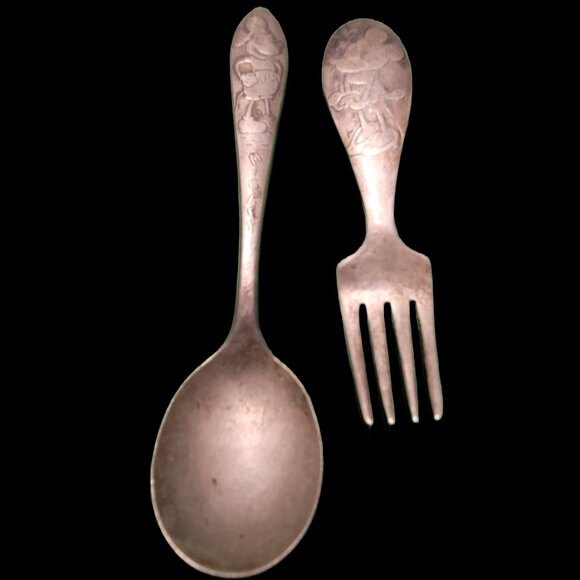 Vintage Pre-1939 Disney Silver-plated Mickey Mouse Spoon and Minnie Mouse Fork - Picture 6 of 6
